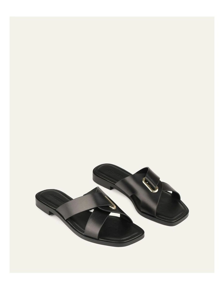 Piper Flat Slides Leather Sandals in Black image 3