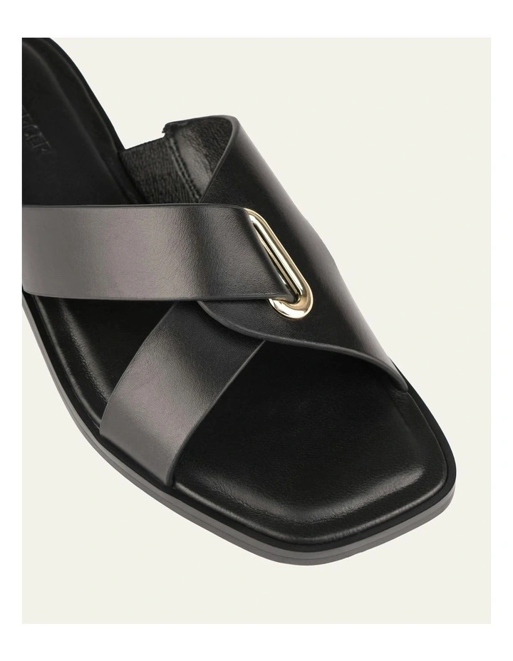Piper Flat Slides Leather Sandals in Black image 4