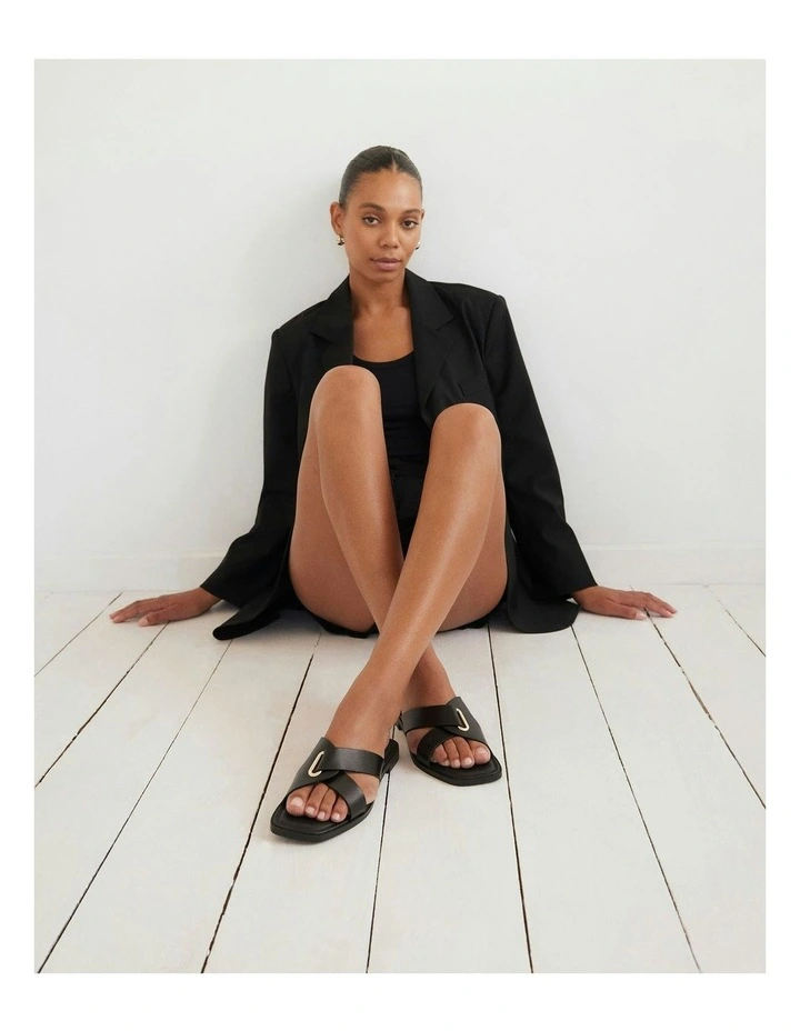Piper Flat Slides Leather Sandals in Black image 6