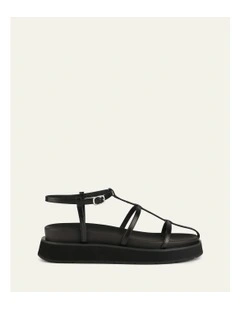 Mina Flat Leather Sandals in Black