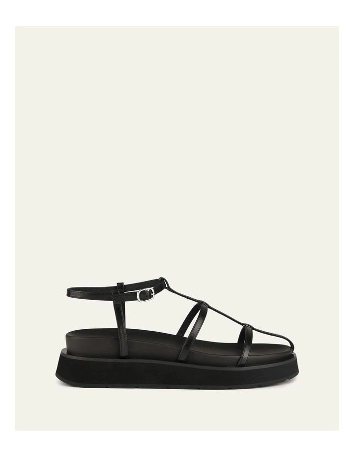 Mina Flat Leather Sandals in Black image 1