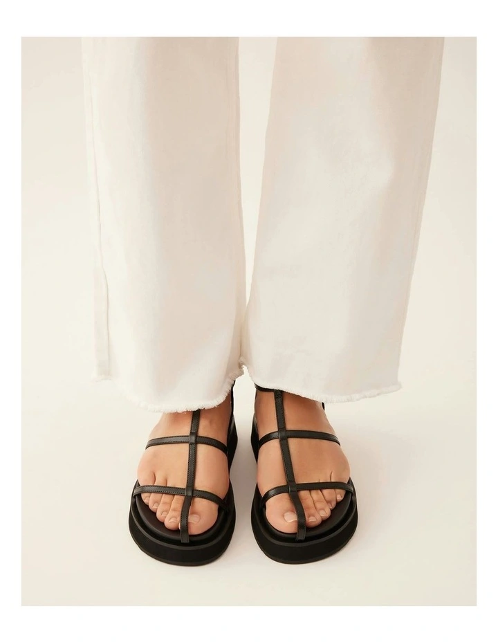 Mina Flat Leather Sandals in Black image 2