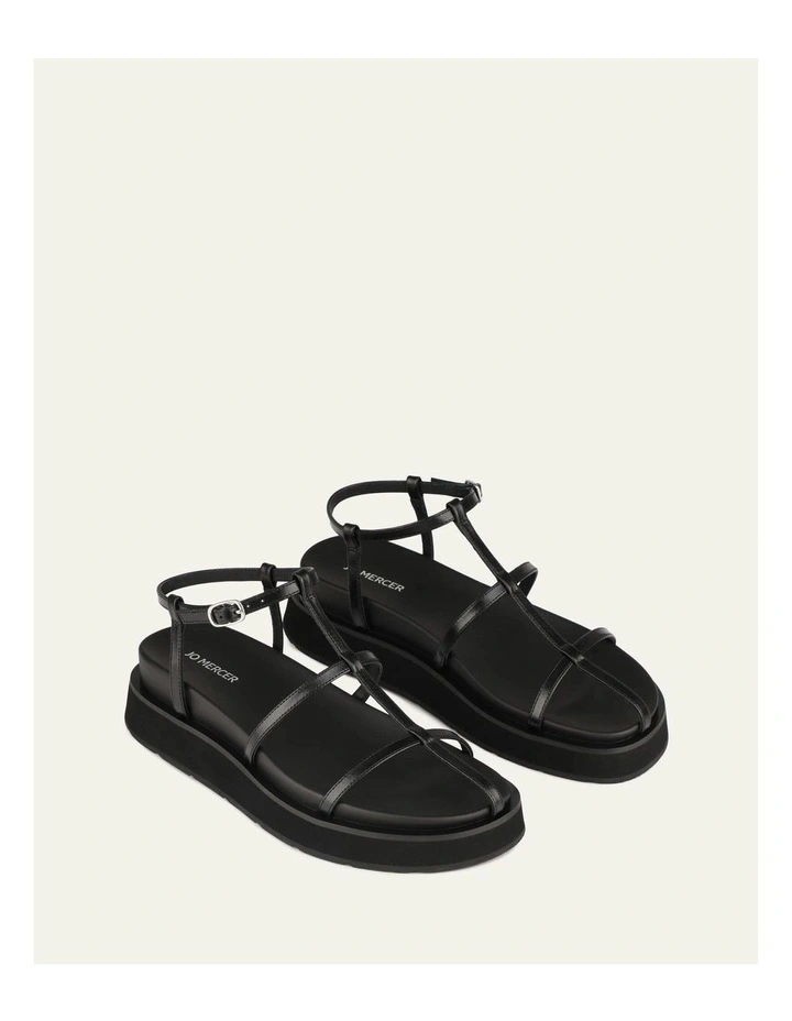 Mina Flat Leather Sandals in Black image 3