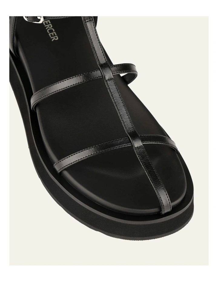 Mina Flat Leather Sandals in Black image 4