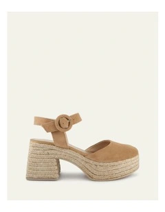 Suede Dina High Heel Espadrilles in Taupe