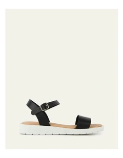 Leather Robin Flat Sandals in Black