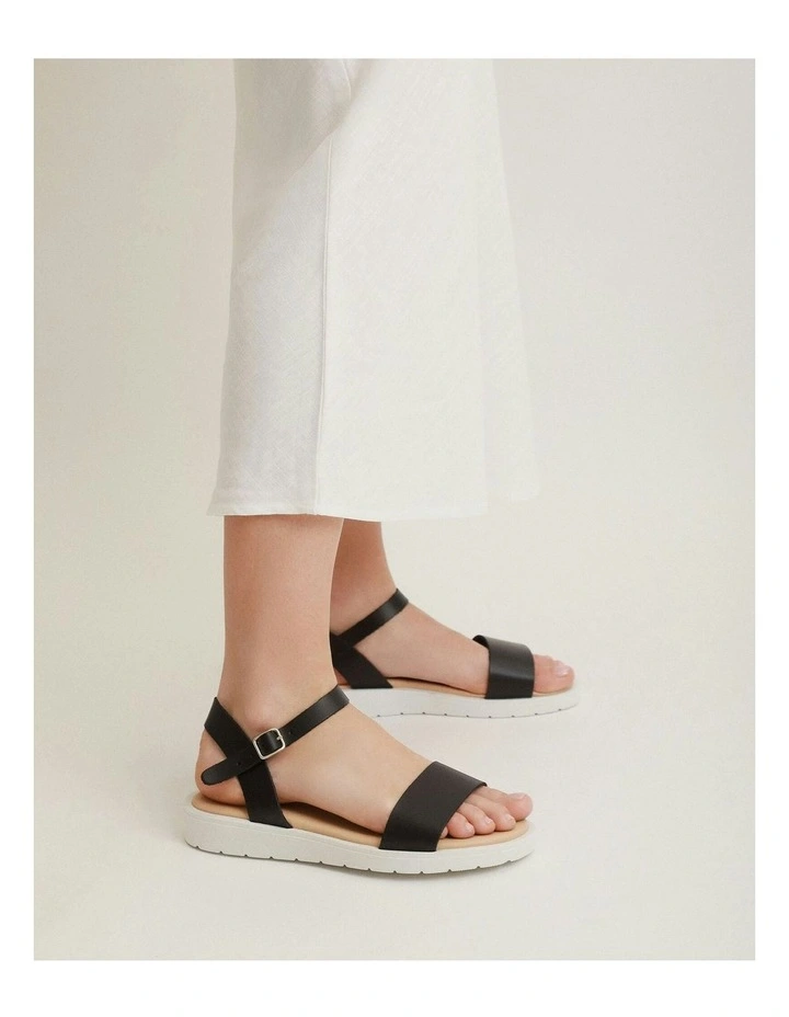 Leather Robin Flat Sandals in Black image 2