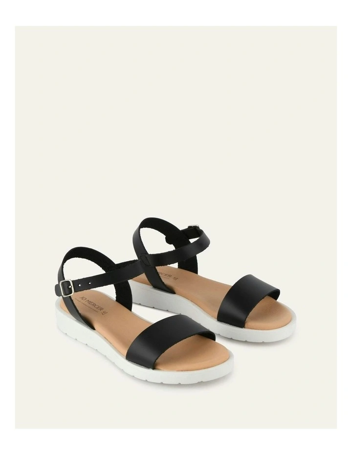 Leather Robin Flat Sandals in Black image 3