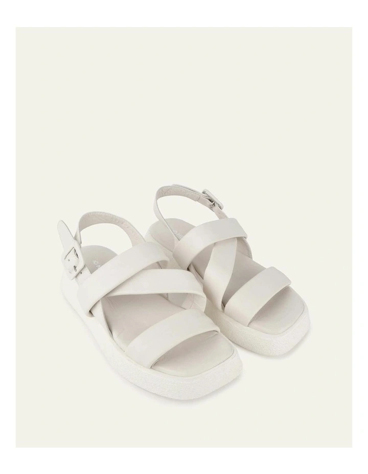 Zia Flat Leather Sandals in White image 2