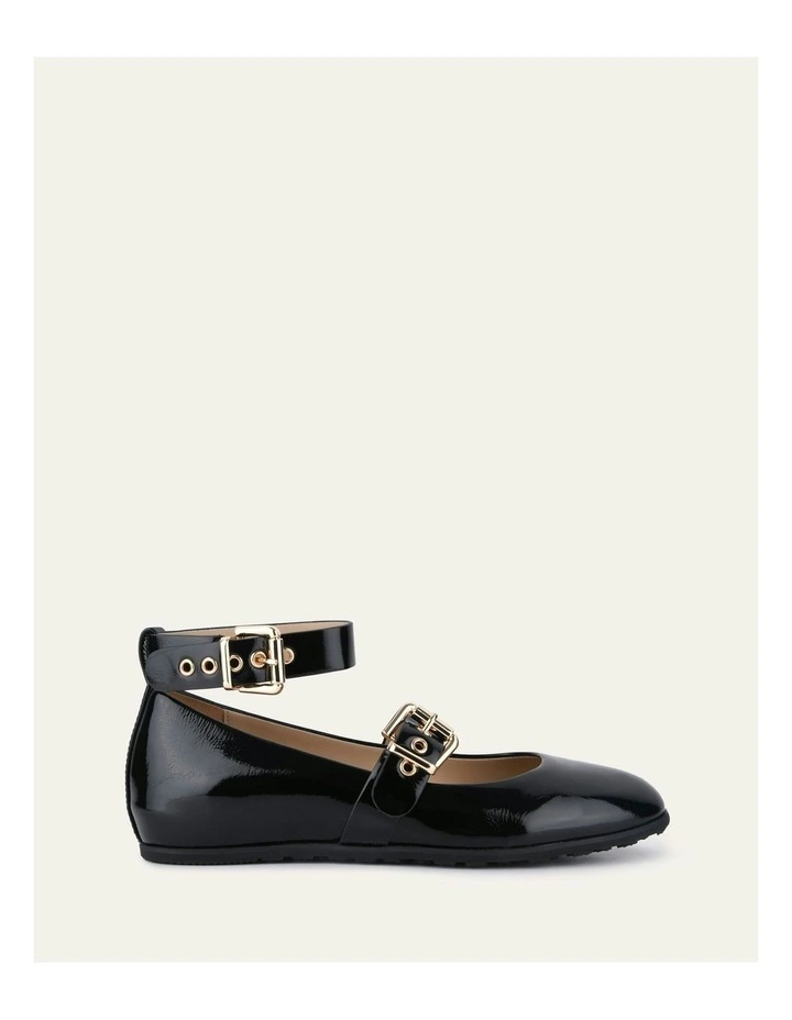 Hera Casual Flats in Black Crinkle Patent image 1