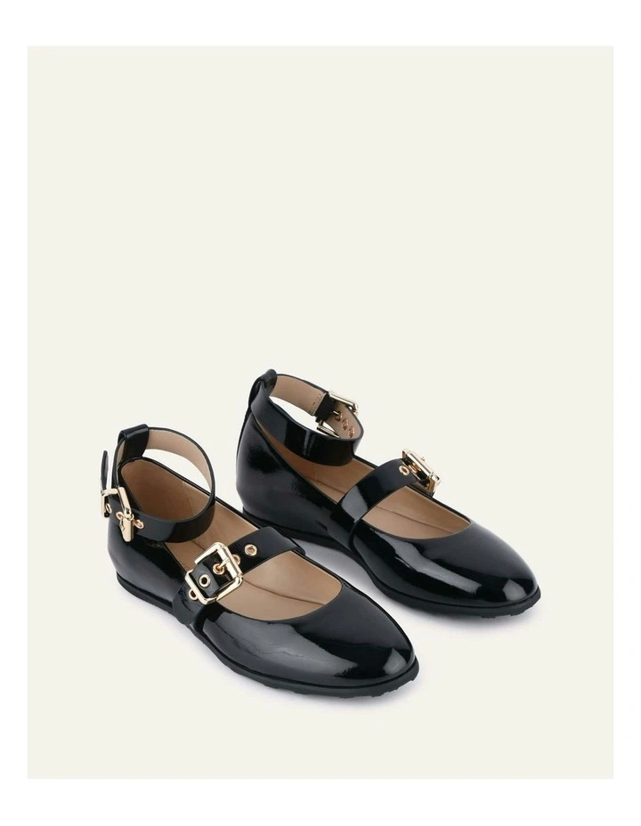 Hera Casual Flats in Black Crinkle Patent image 3