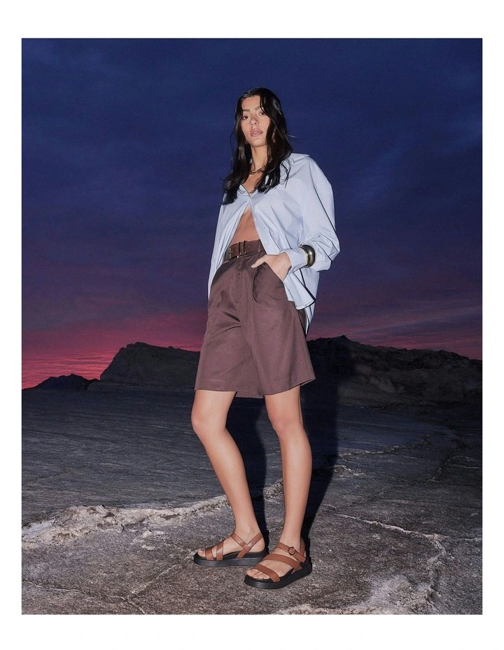 Marais Flat Sandals in Dark Tan Leather image 3