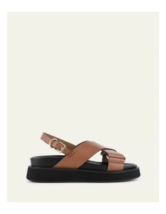 Marley Flat Sandals in Dark Tan Leather