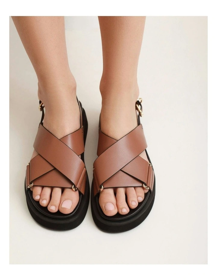 Marley Flat Sandals in Dark Tan Leather image 2