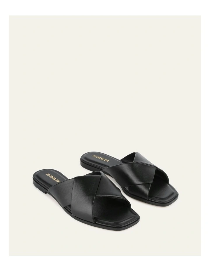Cyra Flat Leather Sandals in Black image 3