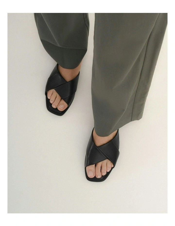 Cyra Flat Leather Sandals in Black image 7