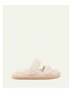 Vega Flat Leather Sandals in Off White