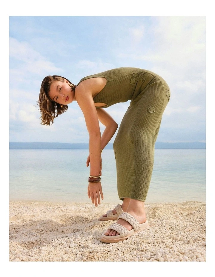 Vega Flat Leather Sandals in Off White image 7