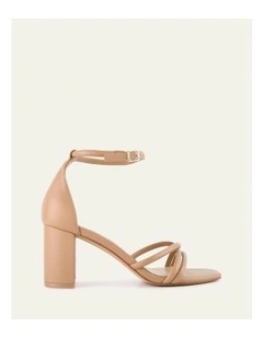 Nicola Mid Heel Leather Sandals in Tan