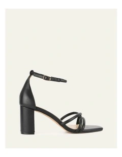 Nicola Mid Heel Leather Sandals in Black