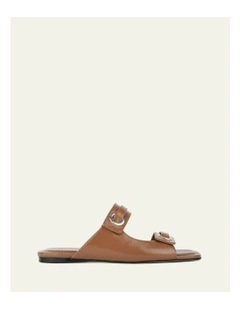 Quill Flat Leather Sandals in Dark Tan