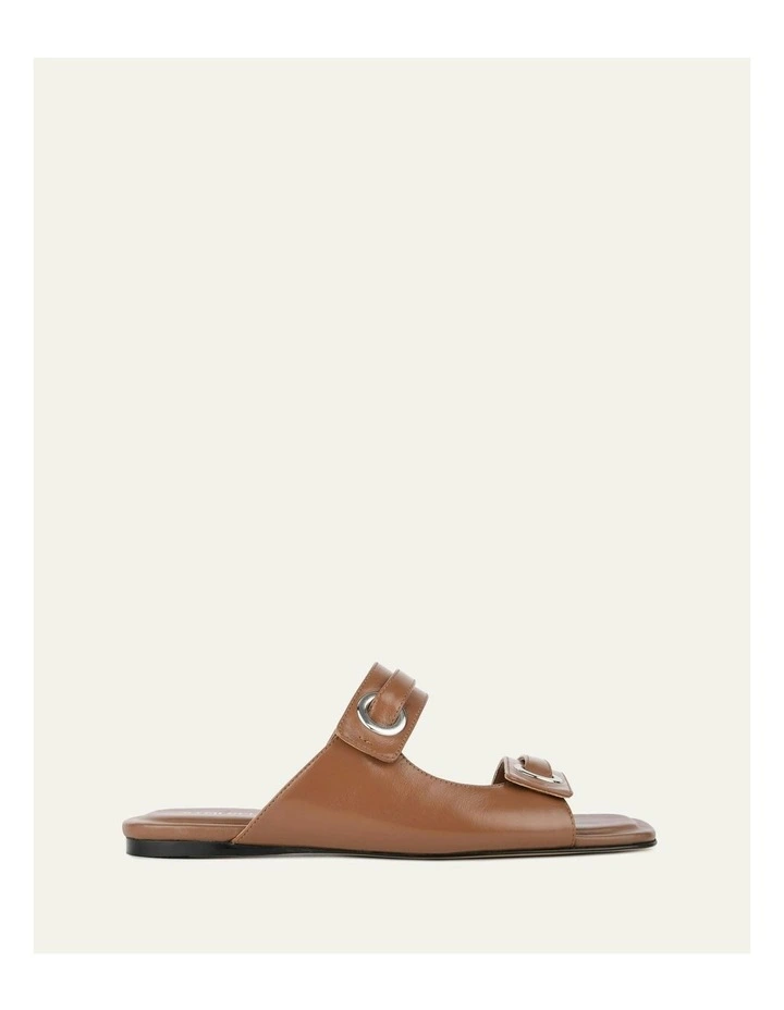 Quill Flat Leather Sandals in Dark Tan image 1