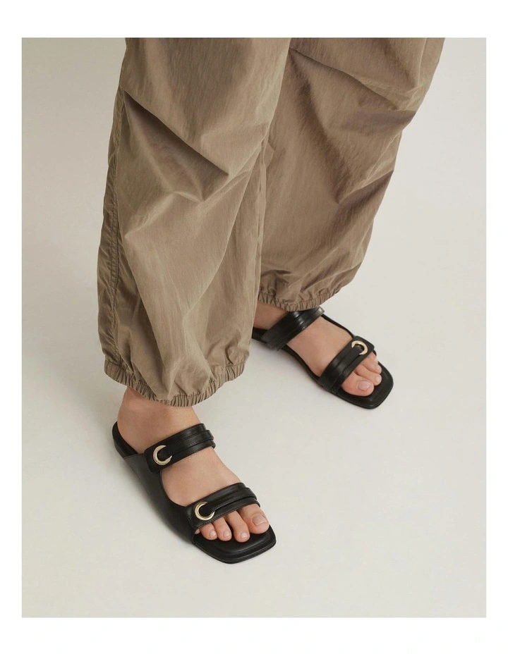 Quill Flat Leather Sandals in Black image 2