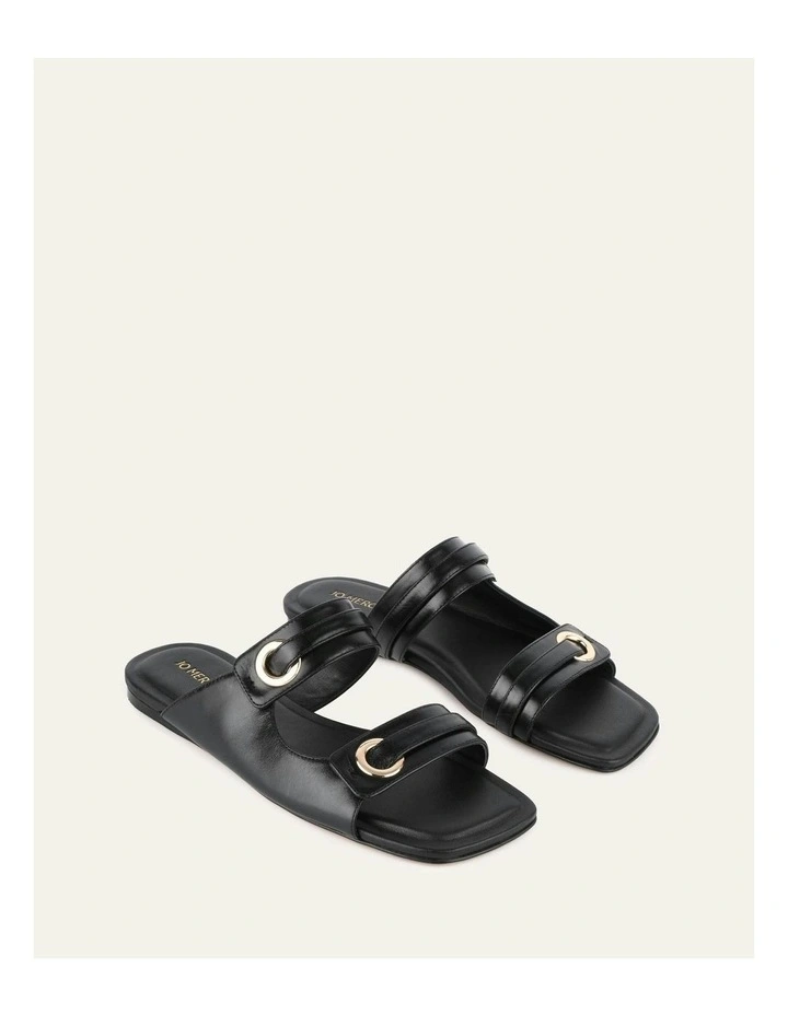 Quill Flat Leather Sandals in Black image 3