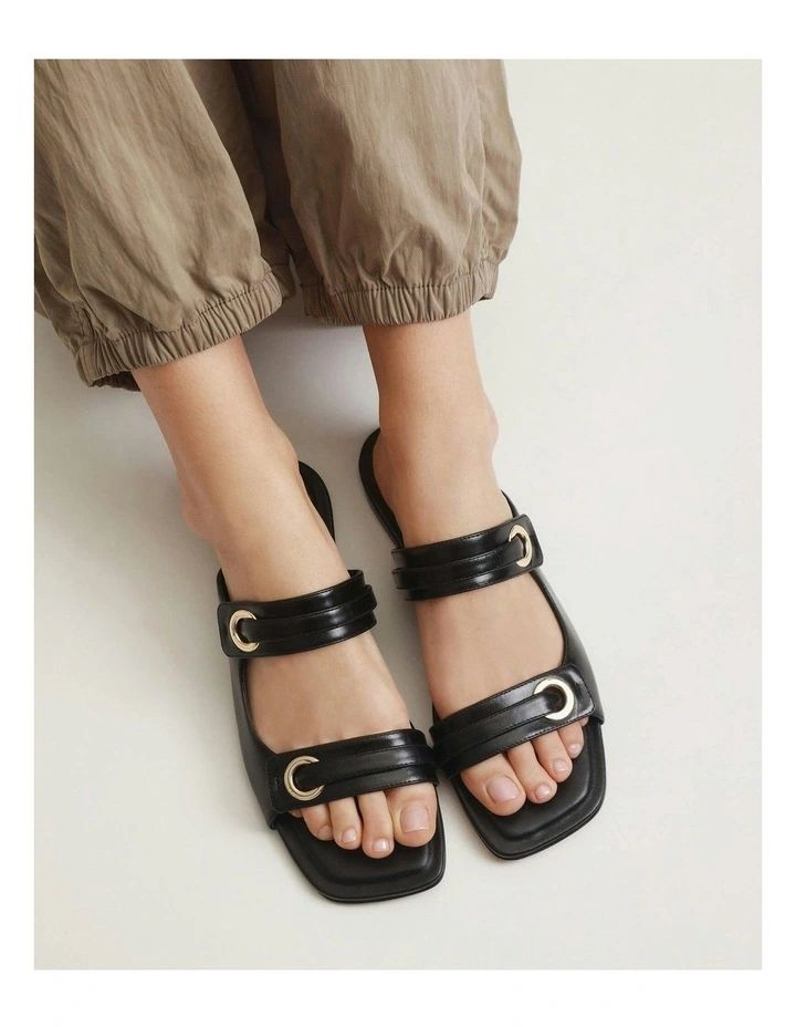 Quill Flat Leather Sandals in Black image 5