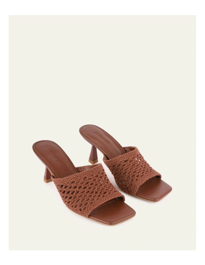 Jordyn Mid Heel Textile Sandals in Cognac image 3