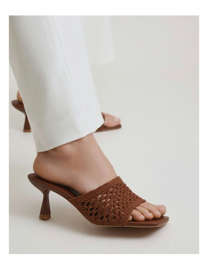 Jordyn Mid Heel Textile Sandals in Cognac image 7
