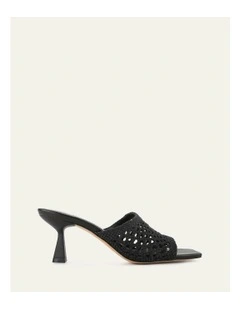 Jordyn Mid Heel Textile Sandals in Black