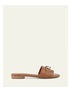 Pablo Flat Leather Slide in Dark Tan
