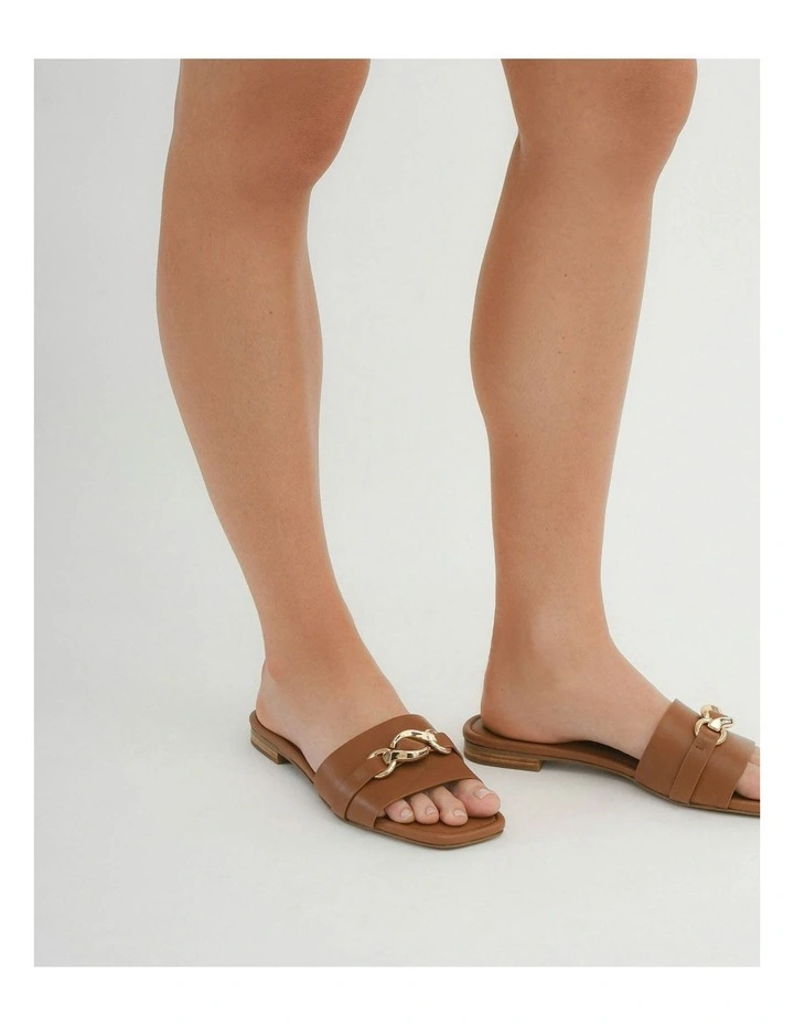 Pablo Flat Leather Slide in Dark Tan image 2