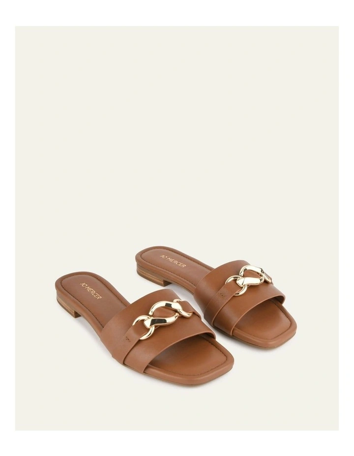 Pablo Flat Leather Slide in Dark Tan image 3