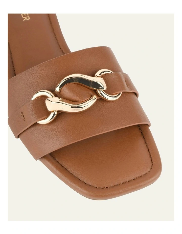 Pablo Flat Leather Slide in Dark Tan image 4