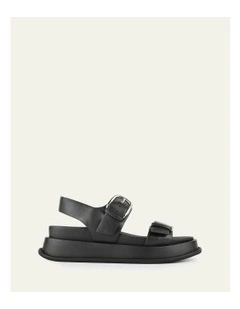 Mabel Flat Leather Sandals in Black
