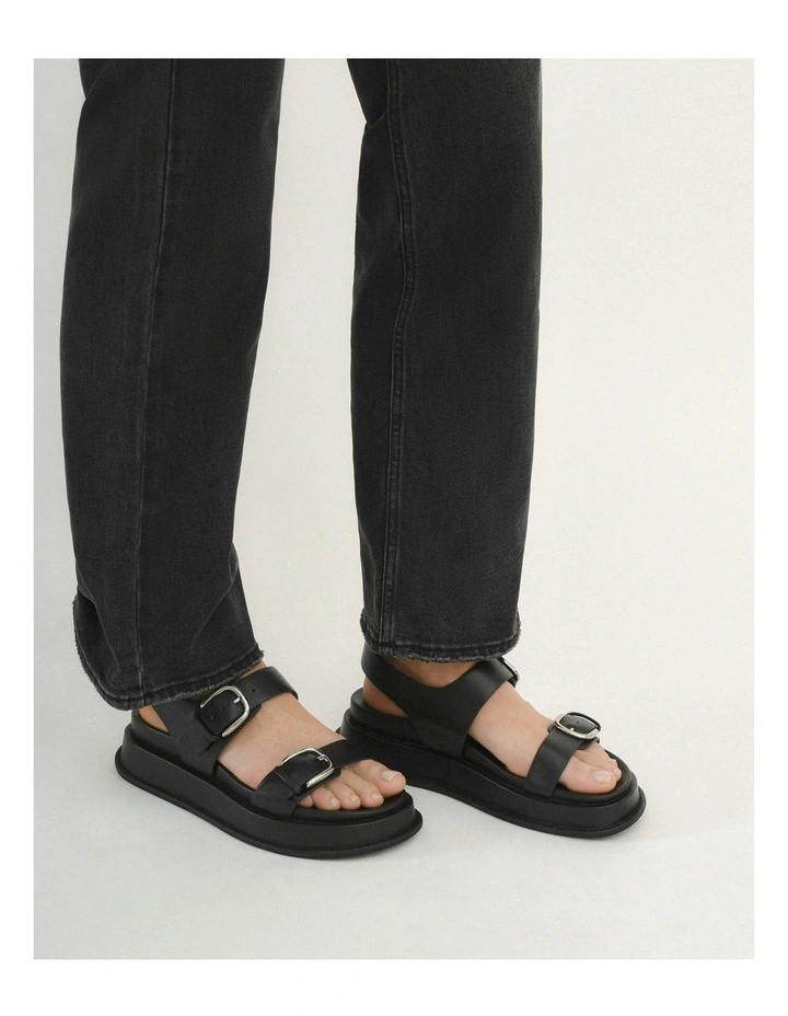 Mabel Flat Leather Sandals in Black image 2