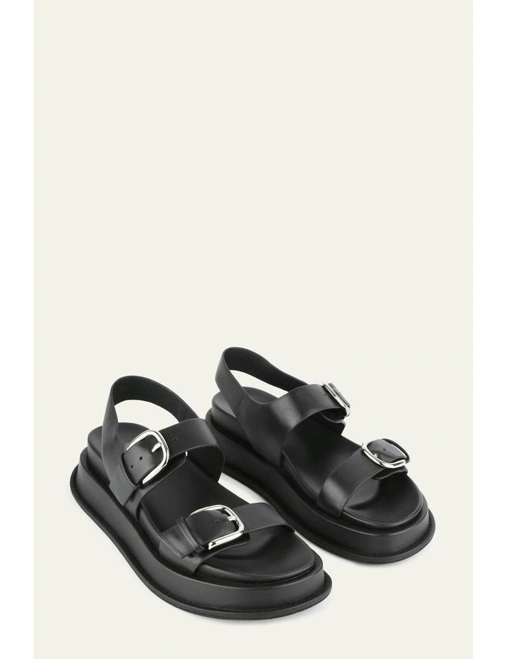 Mabel Flat Leather Sandals in Black image 3