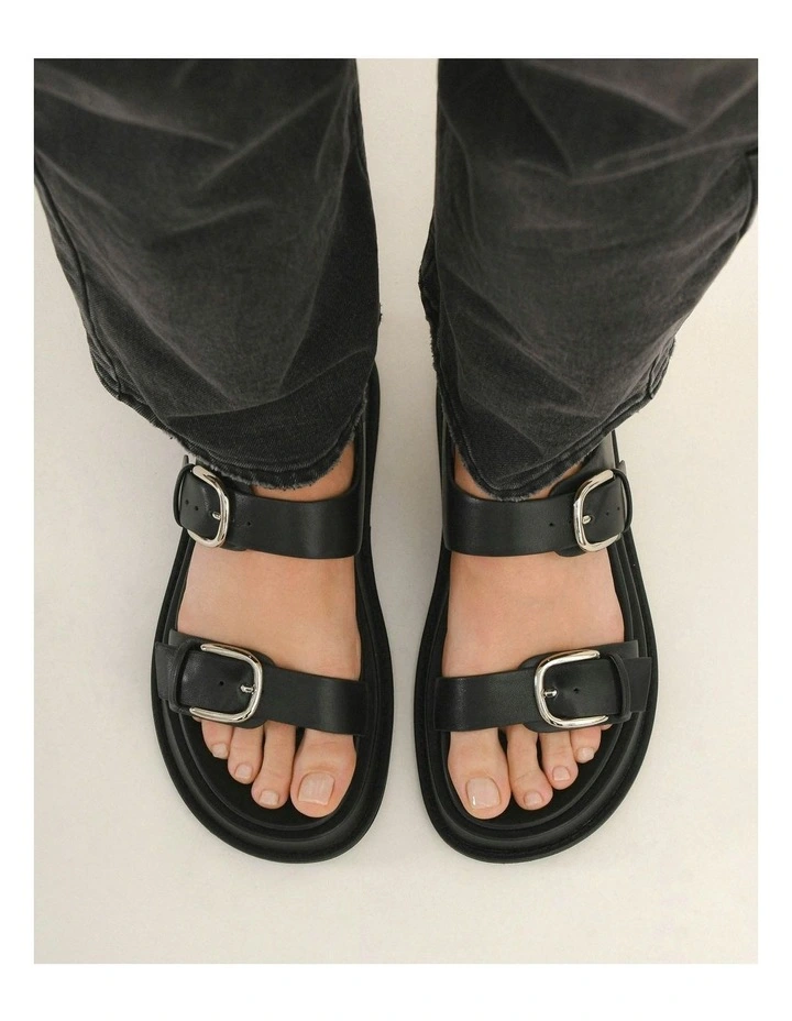Mabel Flat Leather Sandals in Black image 7
