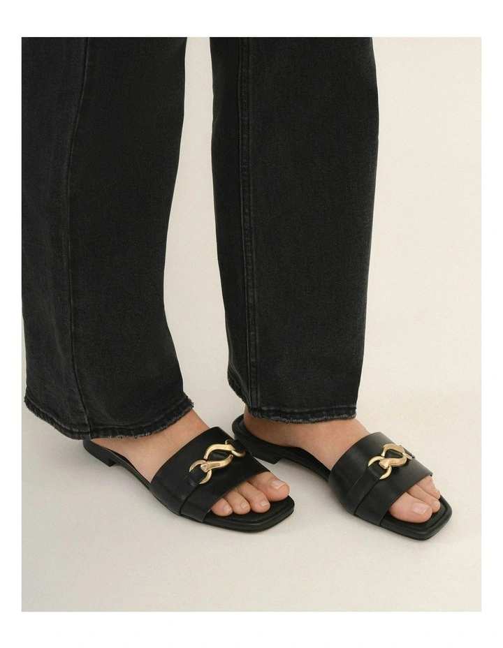Pablo Flat Leather Slide in Black image 2