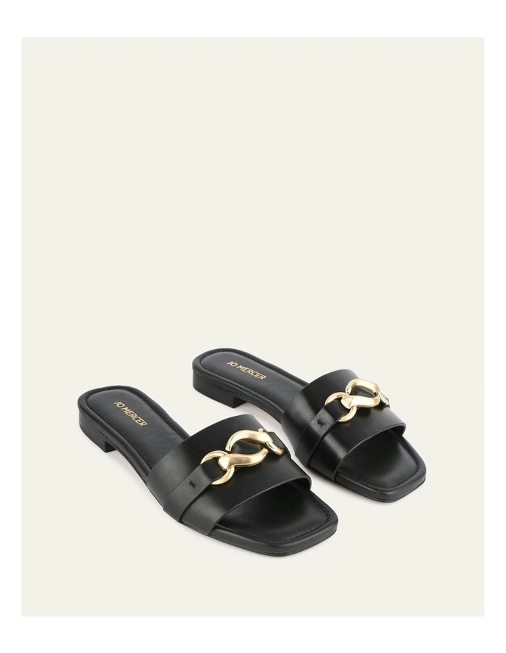 Pablo Flat Leather Slide in Black image 3