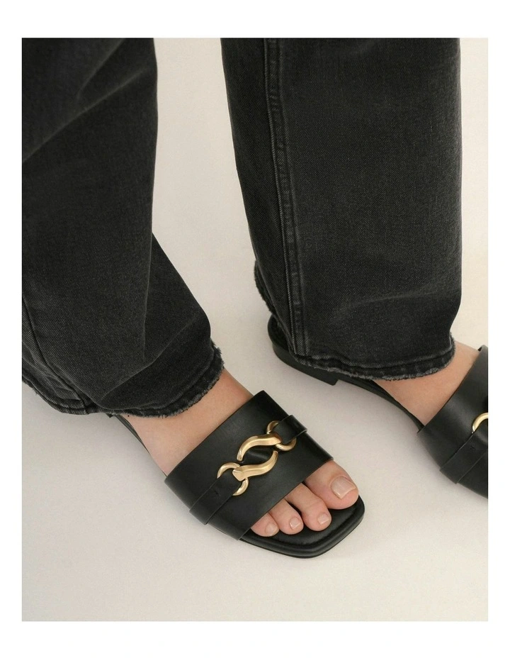 Pablo Flat Leather Slide in Black image 7
