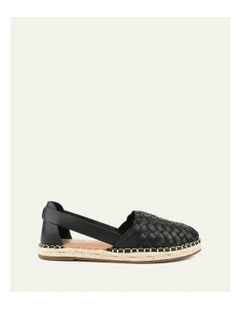 Opal Flat Leather Espadrilles in Black
