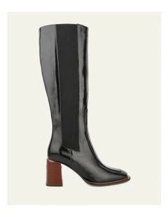 Divine Leather Knee Boots in Black