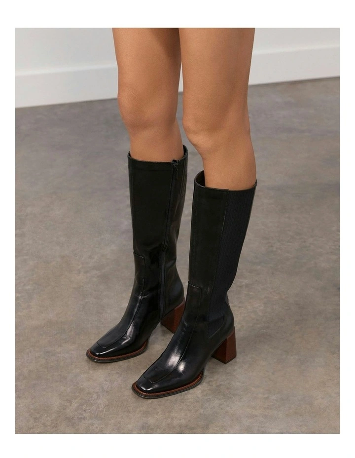 Divine Leather Knee Boots in Black image 2