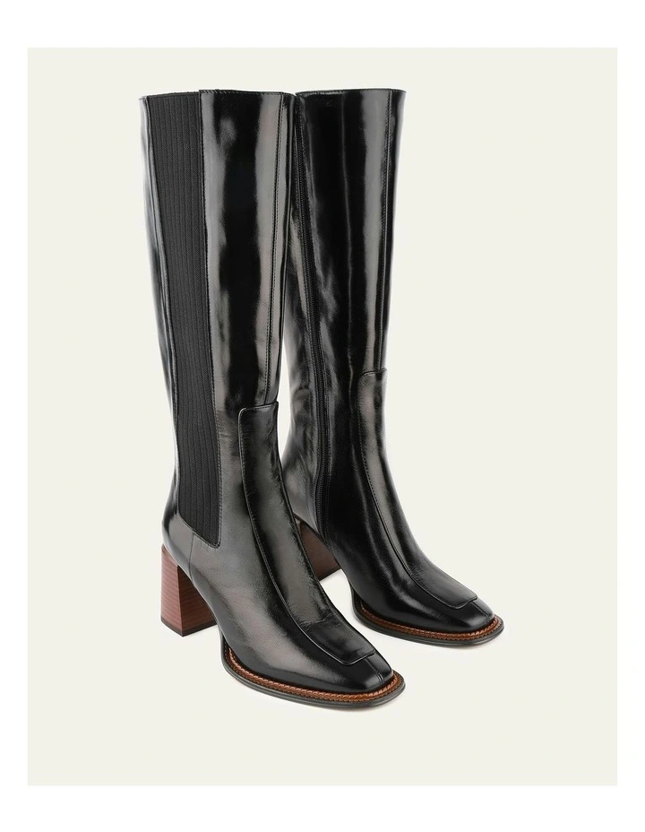 Divine Leather Knee Boots in Black image 3