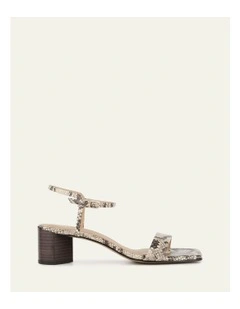 Helen Snake Print Leather Mid Sandals in Natural