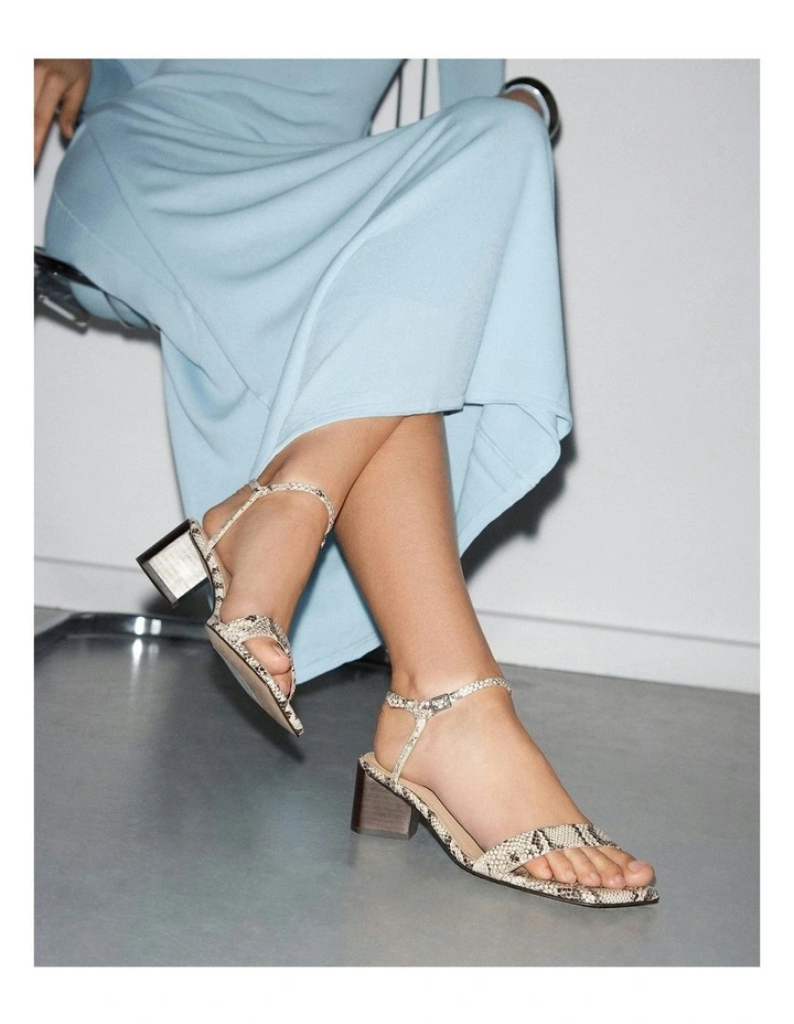 Helen Snake Print Leather Mid Sandals in Natural image 4