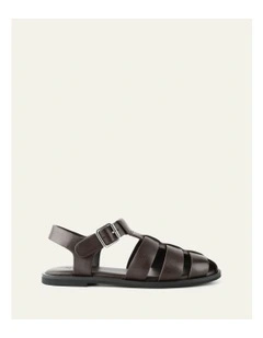 Leather Finn Flat Sandals in Chocolate